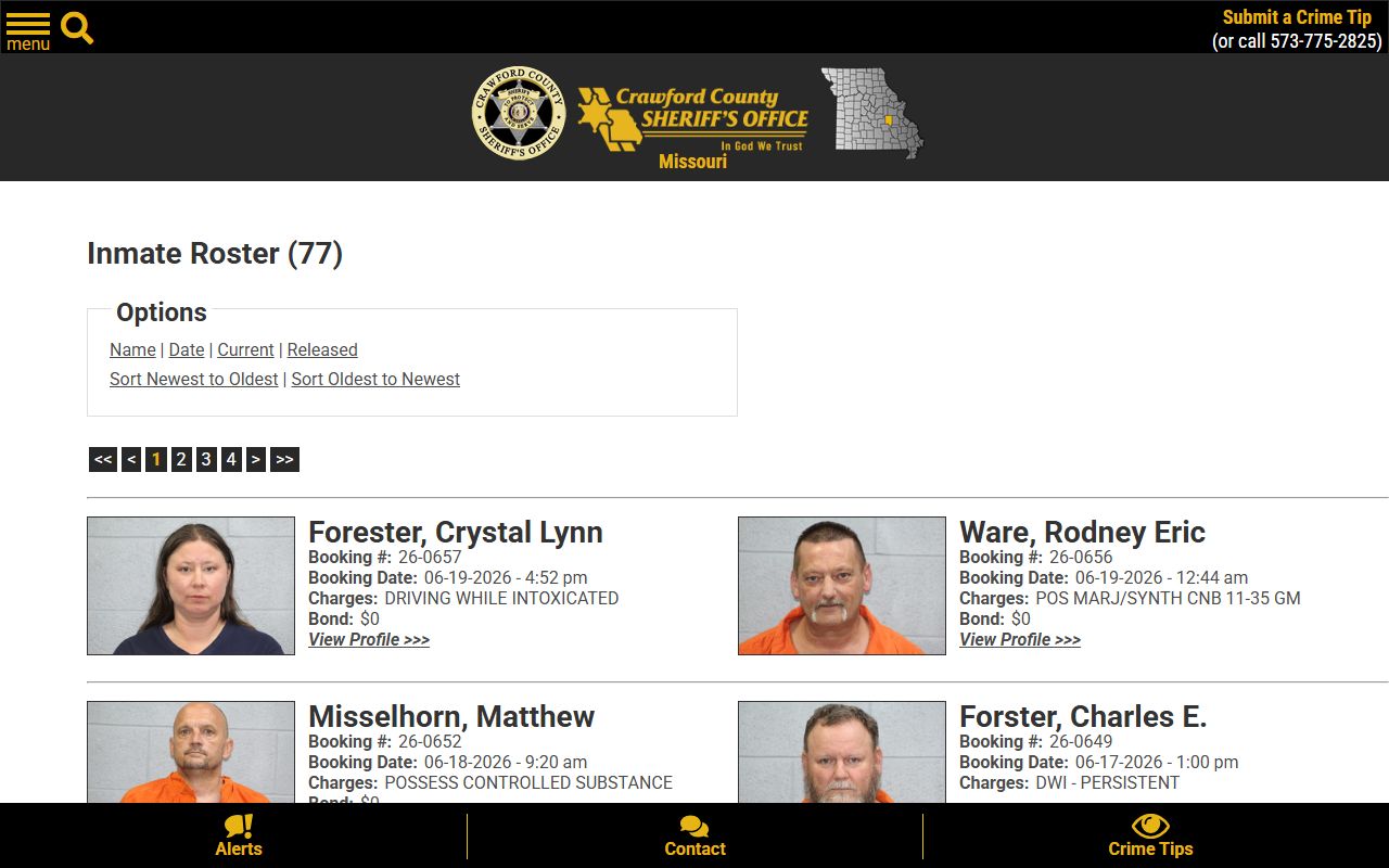 Crawford County inmate roster with booking photos and jail record fields